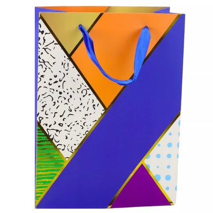 Popierinis dovanų maišelis su geometriniais raštais, 23 x 18 x 10,5 cm