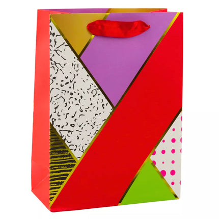 Popierinis dovanų maišelis su geometriniais raštais, 23 x 18 x 10,5 cm