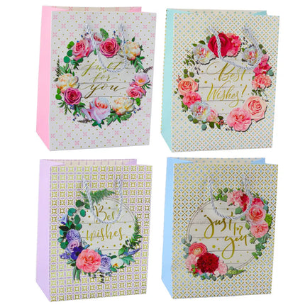 Dovanų maišelis raštais gėlės Geriausi linkėjimai 23 x 18 x 10,5 cm