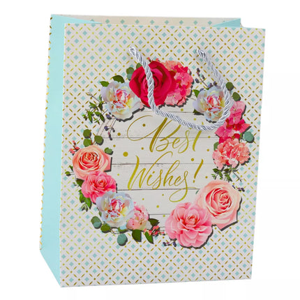 Dovanų maišelis raštais gėlės Geriausi linkėjimai 23 x 18 x 10,5 cm