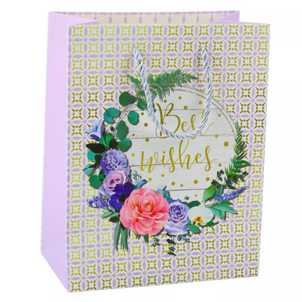 Dovanų maišelis raštais gėlės Geriausi linkėjimai 23 x 18 x 10,5 cm