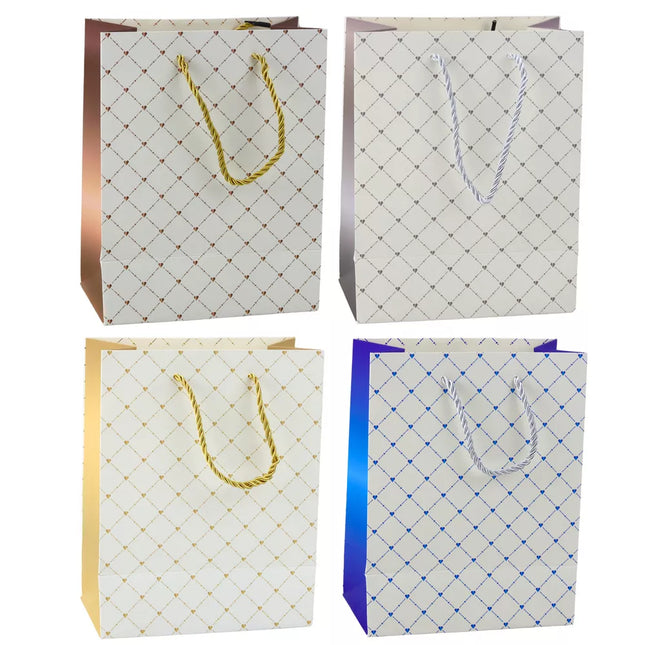 Popierinis dovanų maišelis blizgančiomis širdelėmis, 23 x 18 x 10,5 cm