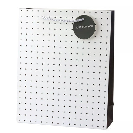 Klasikinis dovanų maišelis su taškeliais ir pakabuku „Tik tau“, 32 x 26 x 10 cm