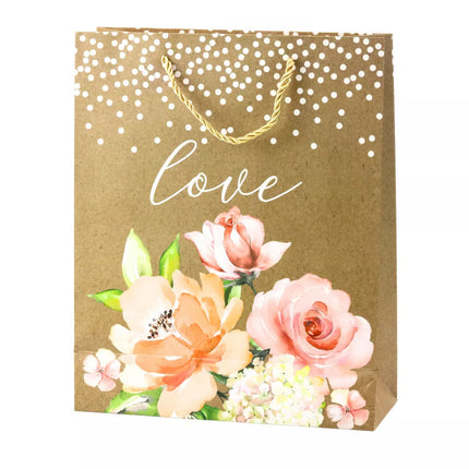 Dovanų maišelis „Love Inscription Flowers Glitter“ 32 x 26 x 10 cm