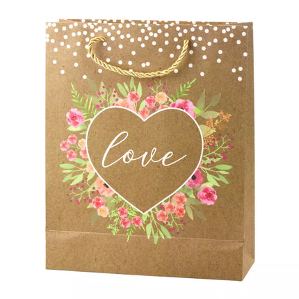 Dovanų maišelis „Love Inscription Flowers Glitter“ 32 x 26 x 10 cm