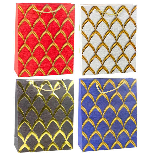 Elegantiškas dovanų maišelis, aukso spalvos dekoracijos, 32 x 26 x 12 cm