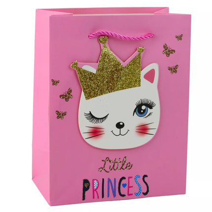 Popierinis dovanų maišelis „Kačiukai“ su blizgučiais rožinis 23 x 18 x 10,5 cm