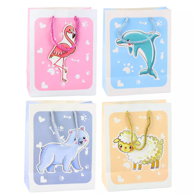 Dovanų maišelis 3D gyvūnai pastelinės spalvos 23 x 18 x 10 cm