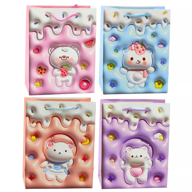 Dovanų maišelis „Teddy Bear“ pastelinėmis spalvomis, popierinis, 23 x 18 x 10,5 cm