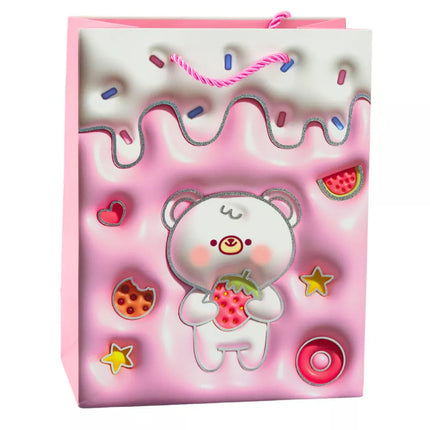 Dovanų maišelis „Teddy Bear“ pastelinėmis spalvomis, popierinis, 23 x 18 x 10,5 cm