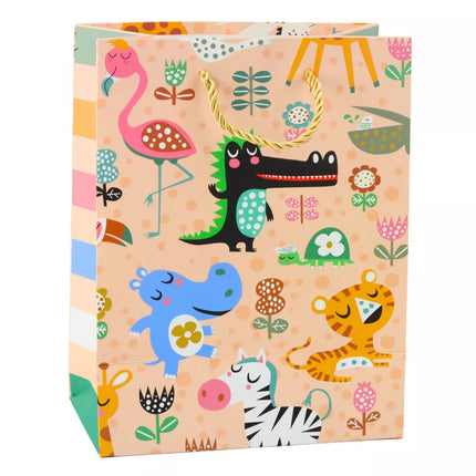 Popierinis dovanų maišelis su safari gyvūnais, 23 x 18 x 10,5 cm