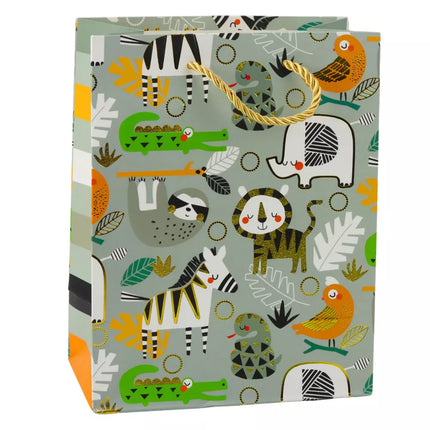 Popierinis dovanų maišelis su safari gyvūnais, 23 x 18 x 10,5 cm