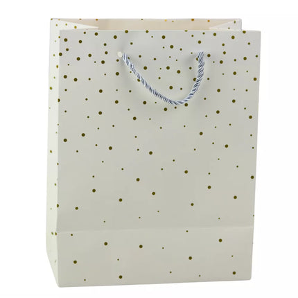 Dovanų maišelis su aukso spalvos taškeliais, 23 x 18 x 10,5 cm
