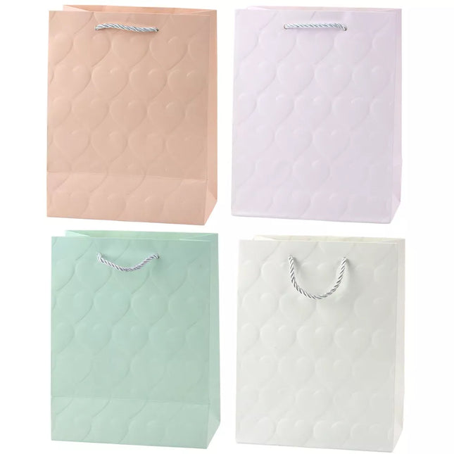 Elegantiškas dovanų maišelis su įspaustomis širdelėmis, 23 x 18 x 10,5 cm