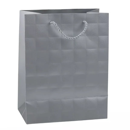 Elegantiškas dovanų maišelis su įspaustais kvadratėliais, 23 x 18 x 10,5 cm