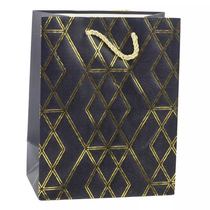 Popierinis dovanų maišelis, elegantiški auksiniai raštai, 23 x 18 x 10,5 cm