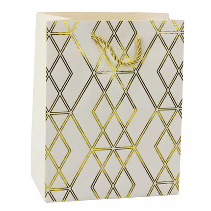 Popierinis dovanų maišelis, elegantiški auksiniai raštai, 23 x 18 x 10,5 cm