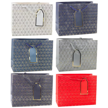 Geometrinis dovanų maišelis aukso spalvos linijomis, 23 x 18 x 10 cm