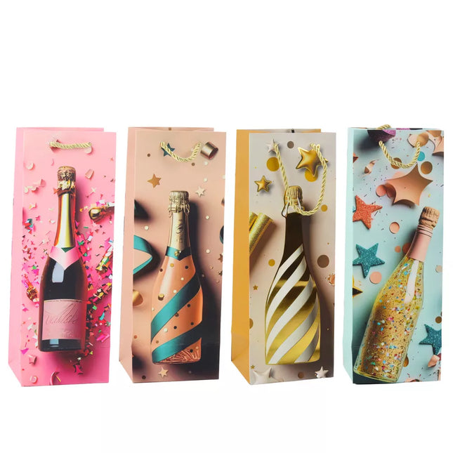 Popierinis dovanų maišelis šampano buteliui Pastelinis 35 x 12 x 9 cm