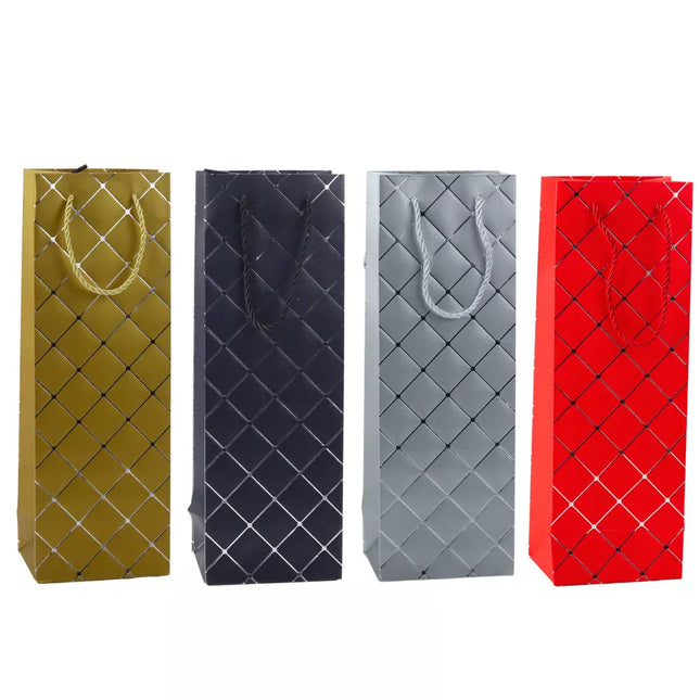 Popierinis dovanų maišelis vyno buteliui sidabro elementai 35 x 12 x 9 cm