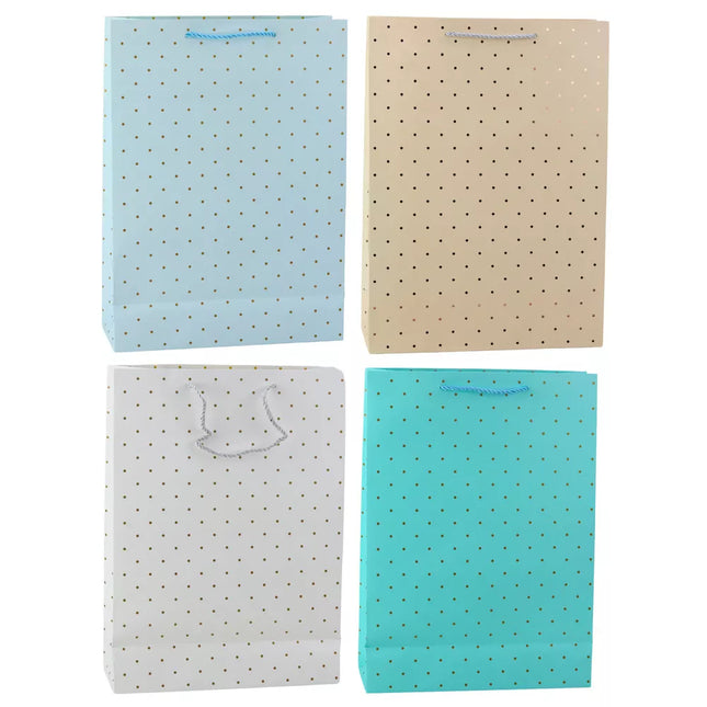 Klasikinis dovanų maišelis su aukso spalvos taškeliais, 41 x 30 x 12 cm