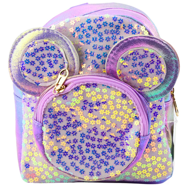 Vaikiška kuprinė su blizgučiais, peliuko ausimis, violetinė, 22 cm, 3 l