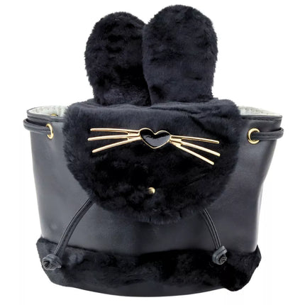 Juoda vaikiška kuprinytė su pliušinėmis ausytėmis ir reguliuojama petnešėle, 22 cm, 4 L