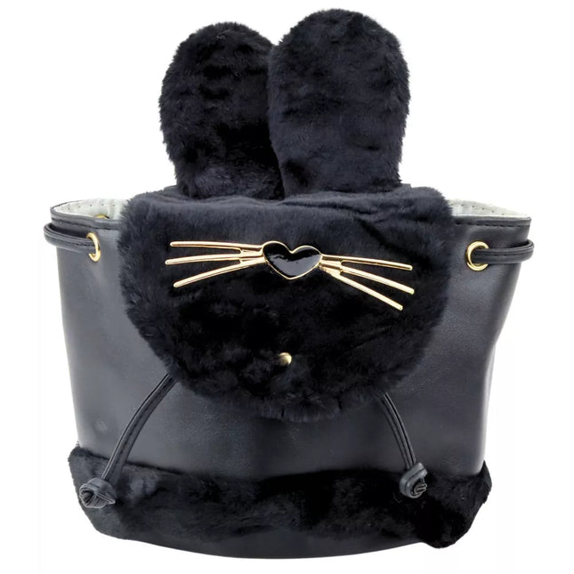 Juoda vaikiška kuprinytė su pliušinėmis ausytėmis ir reguliuojama petnešėle, 22 cm, 4 L