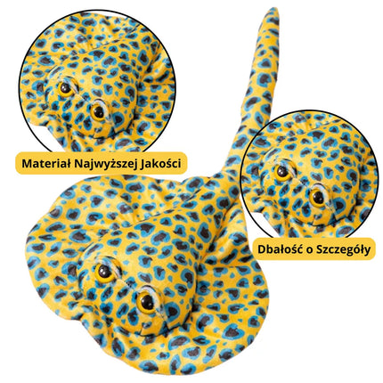 Pliušinis dygliuotasis rajas, talismanas, minkštas žaislas, geltonas, taškuotas, 50 cm