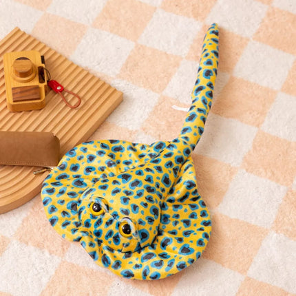 Pliušinis dygliuotasis rajas, talismanas, minkštas žaislas, geltonas, taškuotas, 50 cm