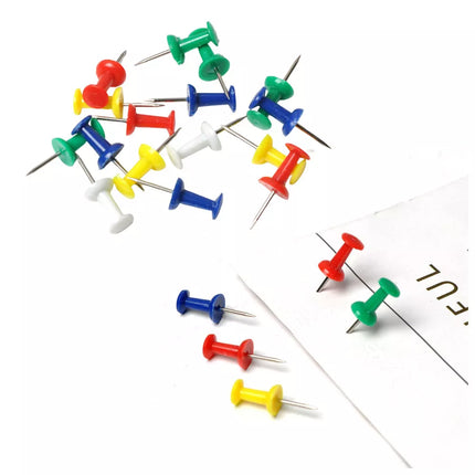 Spalvotų segtukų rinkinys kamštinėms lentoms, biurui ir mokyklai, 50 vnt.