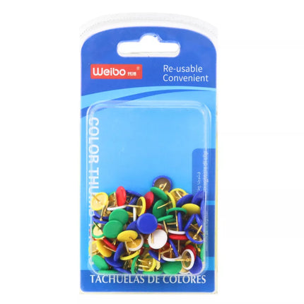 Plokščių galvučių segtuvų rinkinys biurui ir mokyklai, spalvotų, 90 vnt.