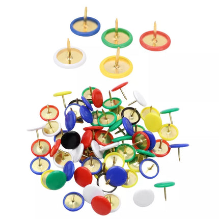 Plokščių galvučių segtuvų rinkinys biurui ir mokyklai, spalvotų, 90 vnt.