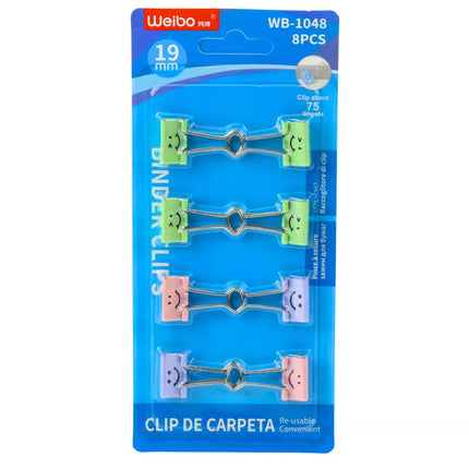 Spalvingų besišypsančių veidukų sąvaržėlių rinkinys, 8 vnt., 19 mm