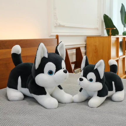 Pliušinis talismanas Sibiro haskis šuo juodai baltas 30 cm