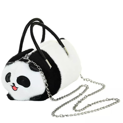 Pliušinė Panda Rankinė Metaline Grandinėle Juoda Balta 20cm