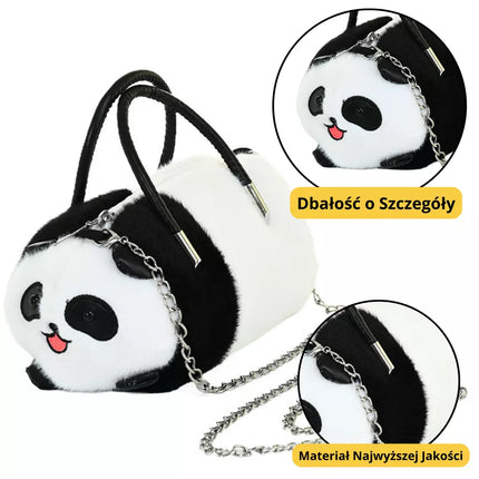 Pliušinė Panda Rankinė Metaline Grandinėle Juoda Balta 20cm