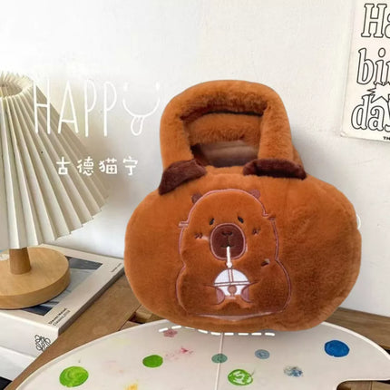 Kapybaros pliušinis krepšys su puodeliu rudas 20cm