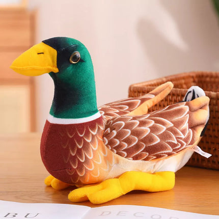 Pliušinis talismanas, žaislas-minkštukas antis, ruda/žalia, 28 cm