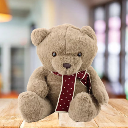 Pliušinis talismanas, minkštas žaislas, didelis meškinas su šaliku, šviesiai rudas, 45 cm