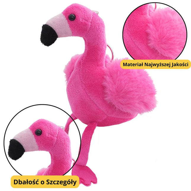 Flamingo pliušinis raktų pakabukas, pūkuota dekoracija, rožinis, 12 cm