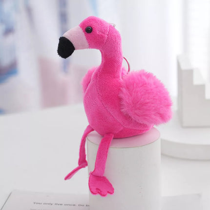 Flamingo pliušinis raktų pakabukas, pūkuota dekoracija, rožinis, 12 cm