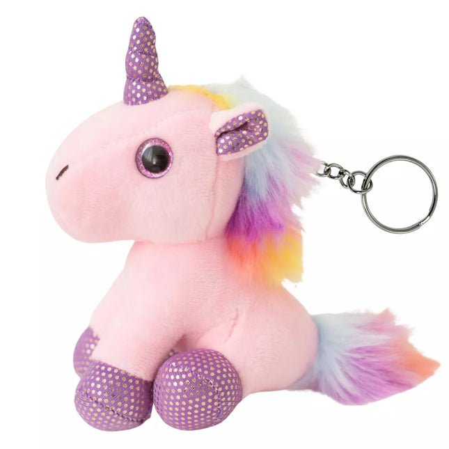 Pliušinis vienaragis raktų pakabukas, metalinis žiedas, rožinis, 12 cm