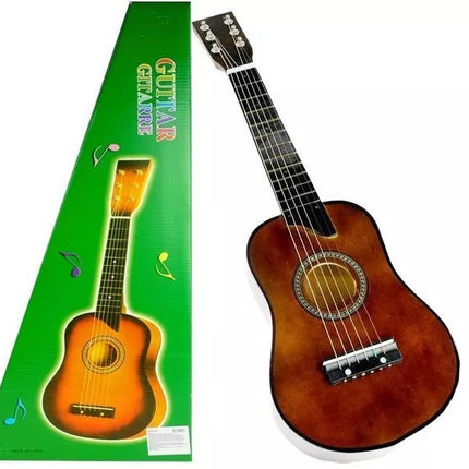 Tamsiai ruda medinė gitara, atrodanti kaip tikra