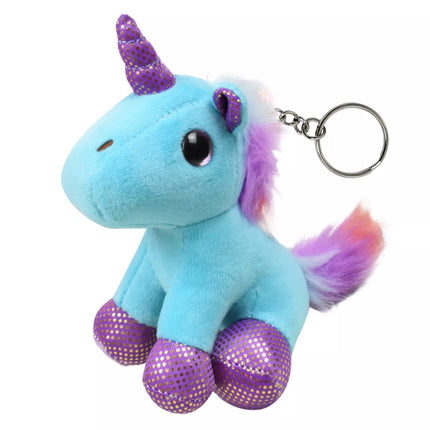 Pliušinis vienaragis raktų pakabukas, metalinis žiedas, mėlynas, 12 cm