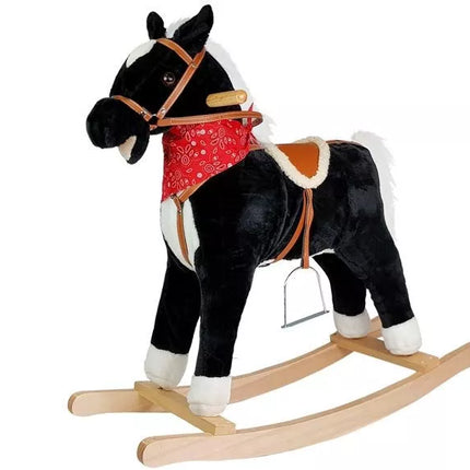 Juodas ir baltas arkliukas siūbuoja Garsai Judesiai Snukis Uodega 74 cm