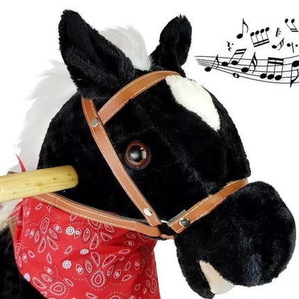 Juodas ir baltas arkliukas siūbuoja Garsai Judesiai Snukis Uodega 74 cm