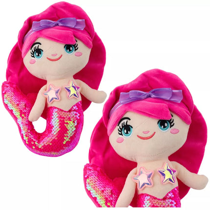 Pliušinis undinėlės žaislas su blizgučiais, intensyviai rožinis, 28 cm