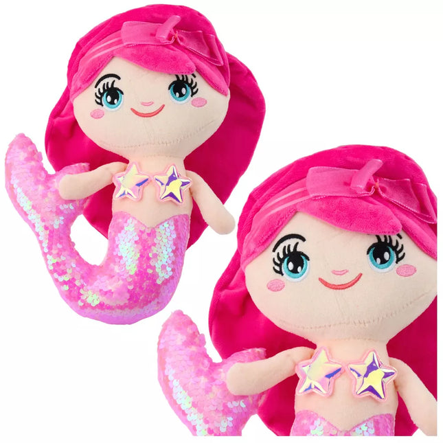 Pliušinė undinėlės figūrėlė, 28 cm, blizgučiai, šviesiai rožinė