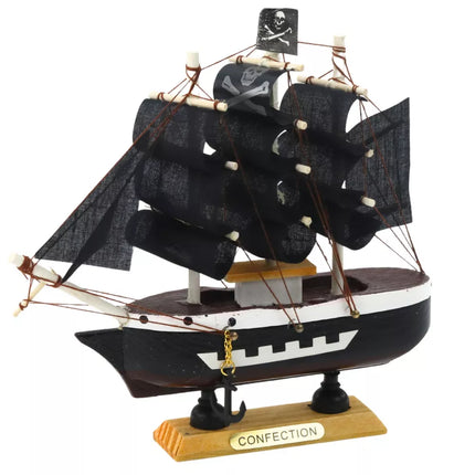 Kolekcionuojamas dekoratyvinis piratų burlaivio modelis, juodas, 16x15cm